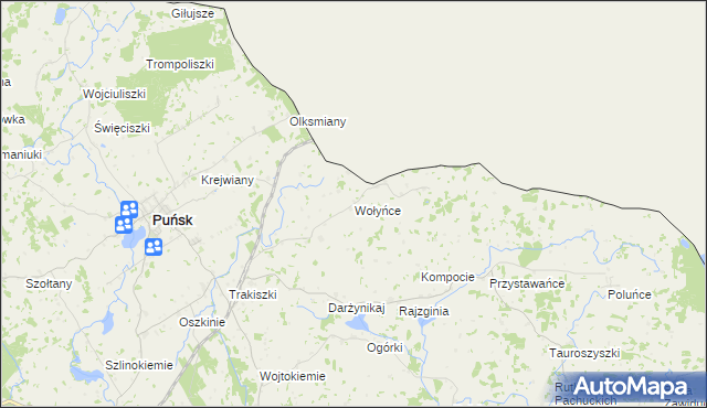 mapa Wołyńce gmina Puńsk, Wołyńce gmina Puńsk na mapie Targeo