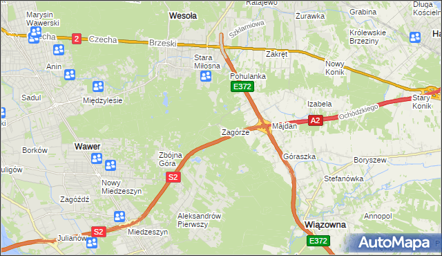 mapa Zagórze gmina Wiązowna, Zagórze gmina Wiązowna na mapie Targeo