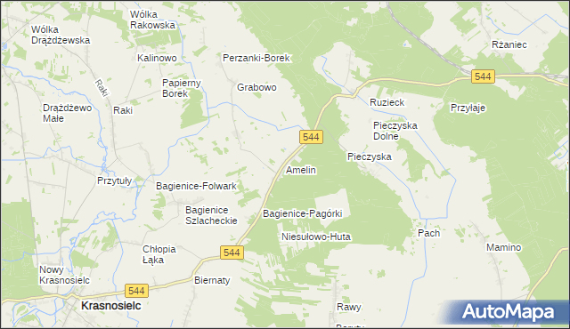 mapa Amelin gmina Krasnosielc, Amelin gmina Krasnosielc na mapie Targeo