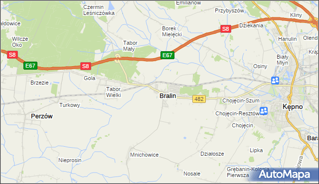 mapa Bralin powiat kępiński, Bralin powiat kępiński na mapie Targeo