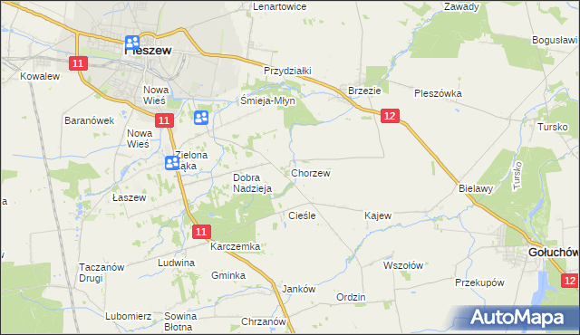 mapa Chorzew gmina Pleszew, Chorzew gmina Pleszew na mapie Targeo