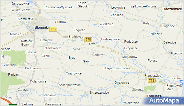 mapa Czechy gmina Słomniki, Czechy gmina Słomniki na mapie Targeo