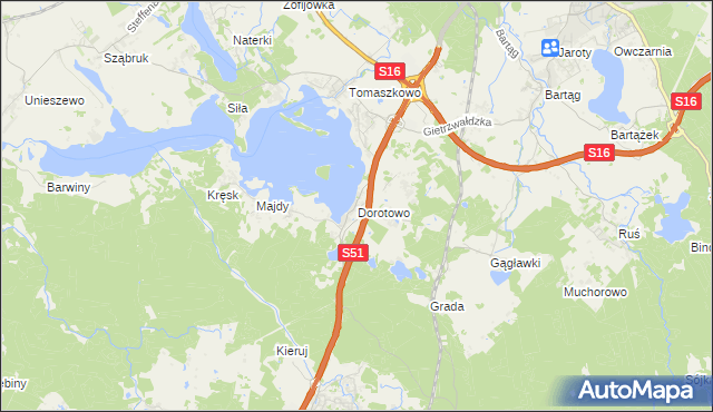 mapa Dorotowo gmina Stawiguda, Dorotowo gmina Stawiguda na mapie Targeo