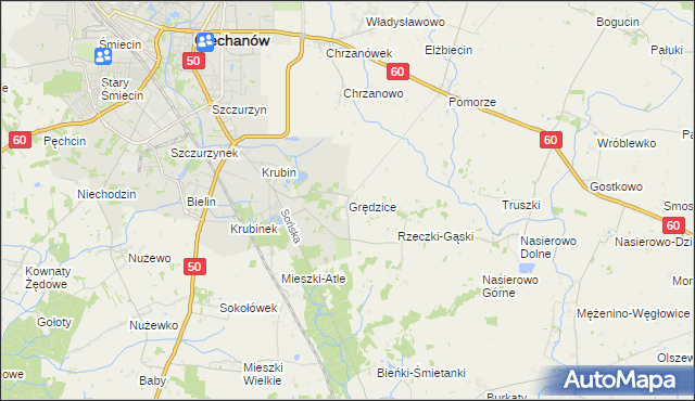 mapa Grędzice gmina Ciechanów, Grędzice gmina Ciechanów na mapie Targeo