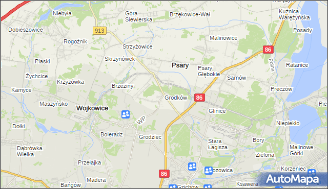 mapa Grodków gmina Psary, Grodków gmina Psary na mapie Targeo