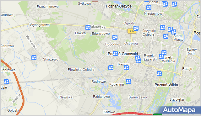 mapa Grunwald gmina Poznań, Grunwald gmina Poznań na mapie Targeo