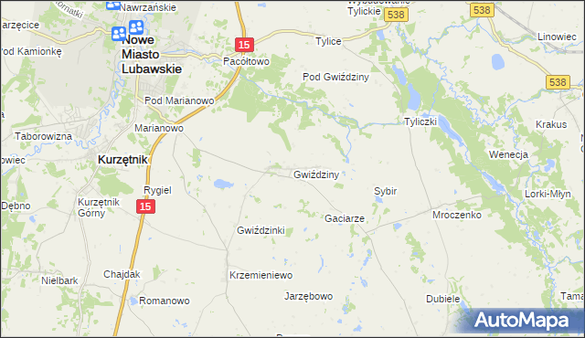 mapa Gwiździny gmina Nowe Miasto Lubawskie, Gwiździny gmina Nowe Miasto Lubawskie na mapie Targeo