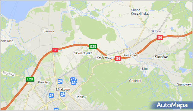 mapa Kędzierzyn gmina Sianów, Kędzierzyn gmina Sianów na mapie Targeo