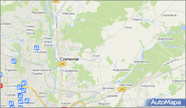 mapa Kicin gmina Czerwonak, Kicin gmina Czerwonak na mapie Targeo