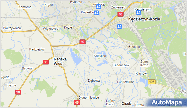 mapa Kobylice gmina Cisek, Kobylice gmina Cisek na mapie Targeo