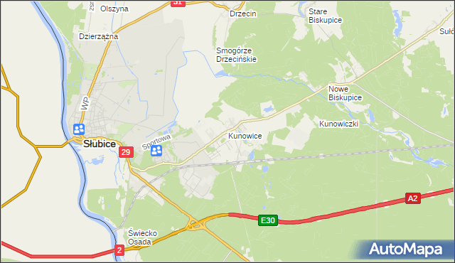 mapa Kunowice, Kunowice na mapie Targeo