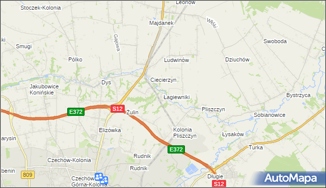 mapa Łagiewniki gmina Niemce, Łagiewniki gmina Niemce na mapie Targeo