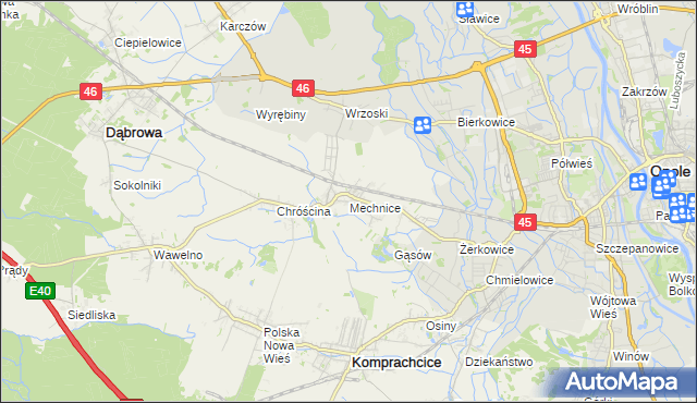 mapa Mechnice gmina Dąbrowa, Mechnice gmina Dąbrowa na mapie Targeo