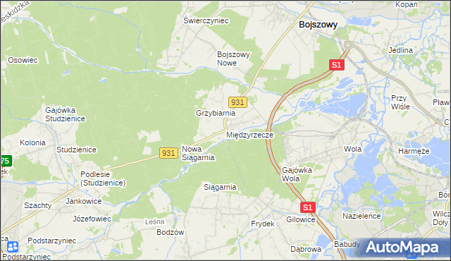 mapa Międzyrzecze gmina Bojszowy, Międzyrzecze gmina Bojszowy na mapie Targeo