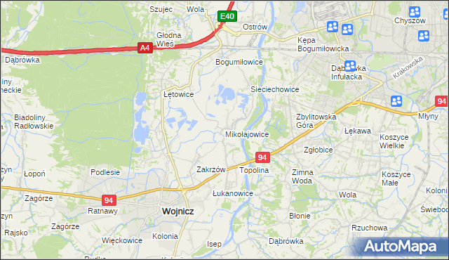 mapa Mikołajowice gmina Wierzchosławice, Mikołajowice gmina Wierzchosławice na mapie Targeo