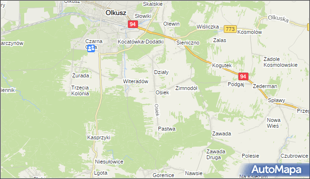 mapa Osiek gmina Olkusz, Osiek gmina Olkusz na mapie Targeo