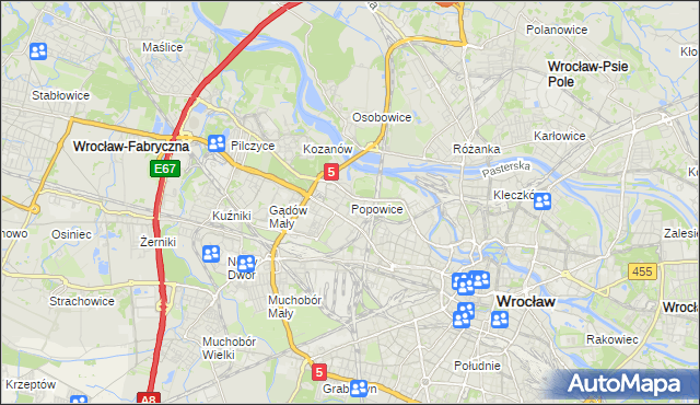 mapa Popowice gmina Wrocław, Popowice gmina Wrocław na mapie Targeo