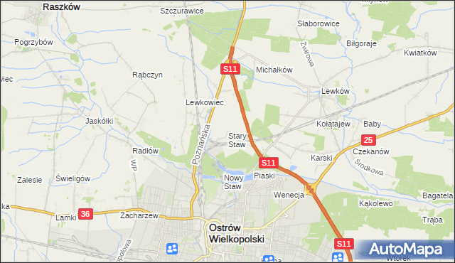 mapa Stary Staw gmina Ostrów Wielkopolski, Stary Staw gmina Ostrów Wielkopolski na mapie Targeo