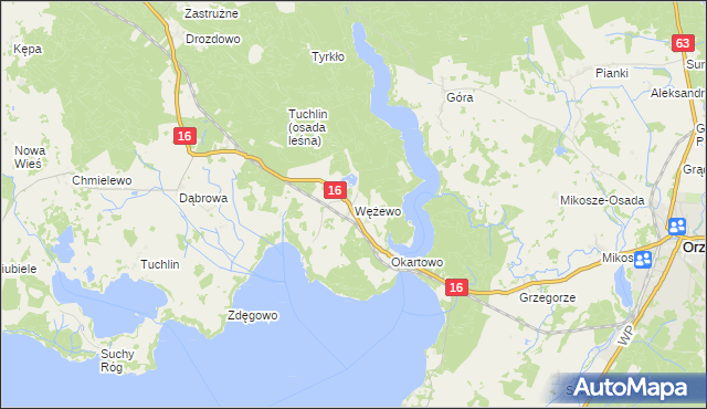 mapa Wężewo gmina Orzysz, Wężewo gmina Orzysz na mapie Targeo
