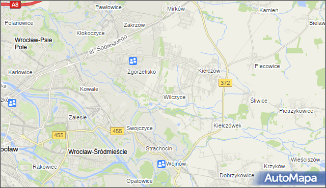 mapa Wilczyce gmina Długołęka, Wilczyce gmina Długołęka na mapie Targeo