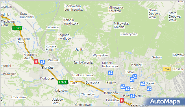 mapa Wymysłów gmina Kunów, Wymysłów gmina Kunów na mapie Targeo