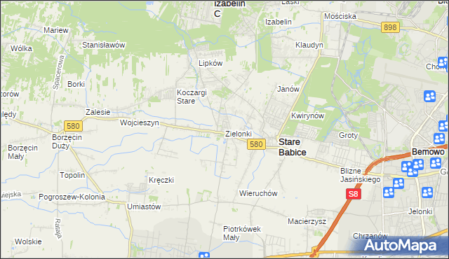 mapa Zielonki gmina Stare Babice, Zielonki gmina Stare Babice na mapie Targeo