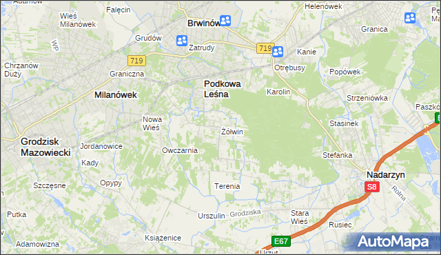 mapa Żółwin gmina Brwinów, Żółwin gmina Brwinów na mapie Targeo