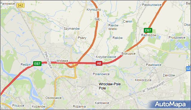 mapa Krzyżanowice gmina Wisznia Mała, Krzyżanowice gmina Wisznia Mała na mapie Targeo