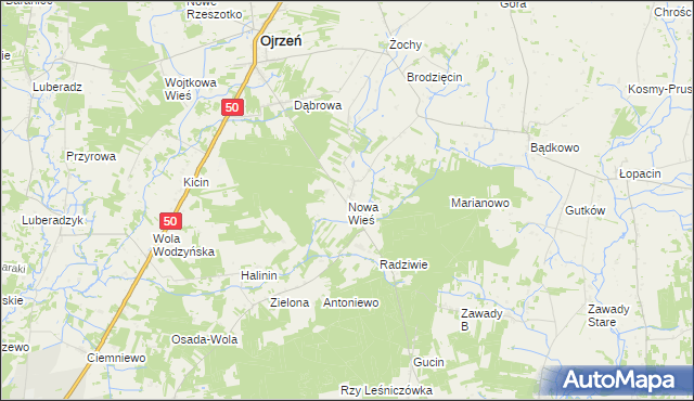 mapa Nowa Wieś gmina Ojrzeń, Nowa Wieś gmina Ojrzeń na mapie Targeo