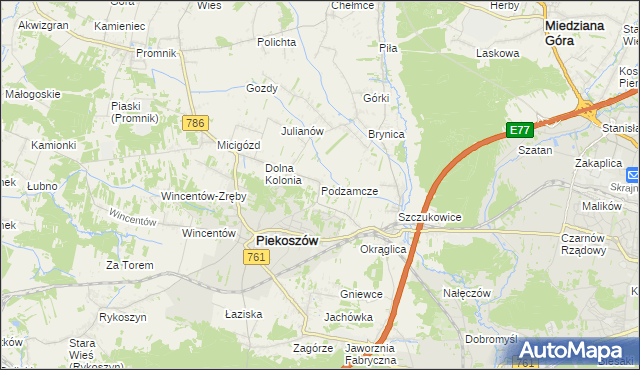 mapa Podzamcze gmina Piekoszów, Podzamcze gmina Piekoszów na mapie Targeo