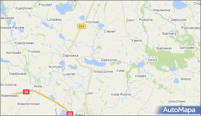 mapa Zajeziorze gmina Kikół, Zajeziorze gmina Kikół na mapie Targeo