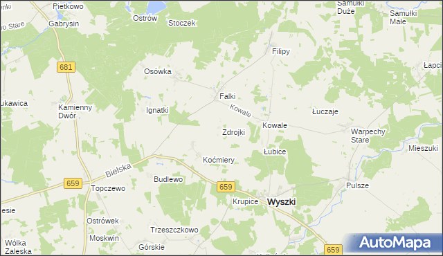 mapa Zdrojki gmina Wyszki, Zdrojki gmina Wyszki na mapie Targeo