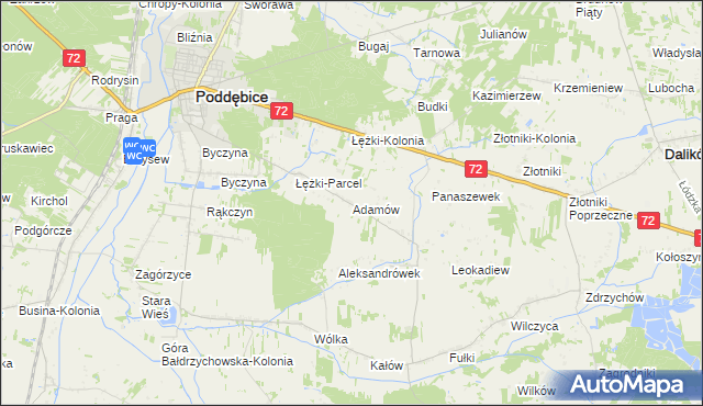 mapa Adamów gmina Poddębice, Adamów gmina Poddębice na mapie Targeo