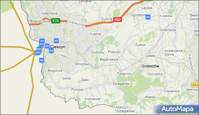 mapa Bażanowice, Bażanowice na mapie Targeo