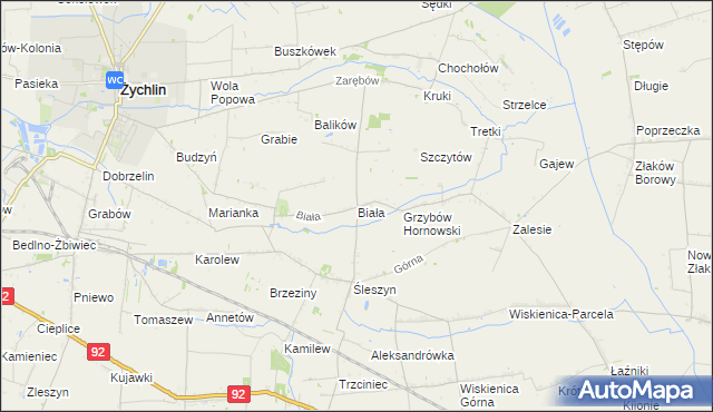 mapa Biała gmina Żychlin, Biała gmina Żychlin na mapie Targeo