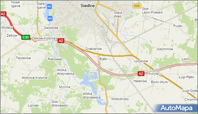 mapa Białki gmina Siedlce, Białki gmina Siedlce na mapie Targeo