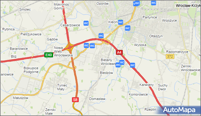 mapa Bielany Wrocławskie, Bielany Wrocławskie na mapie Targeo