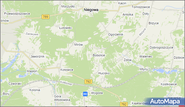 mapa Bobolice gmina Niegowa, Bobolice gmina Niegowa na mapie Targeo