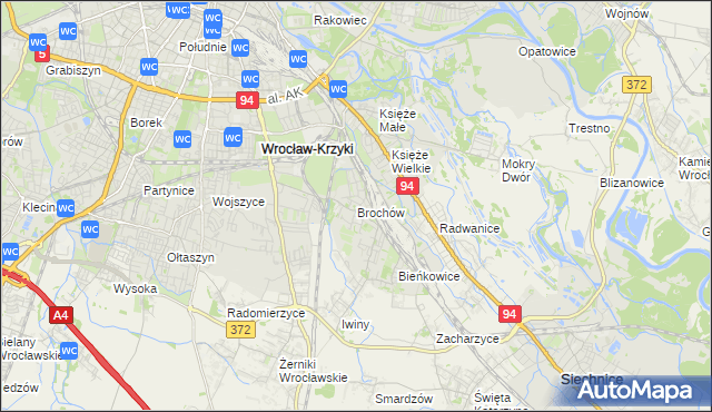 mapa Brochów gmina Wrocław, Brochów gmina Wrocław na mapie Targeo