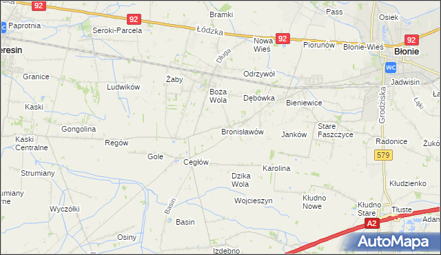 mapa Bronisławów gmina Baranów, Bronisławów gmina Baranów na mapie Targeo