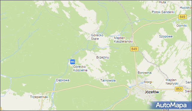 mapa Brzeziny gmina Józefów, Brzeziny gmina Józefów na mapie Targeo