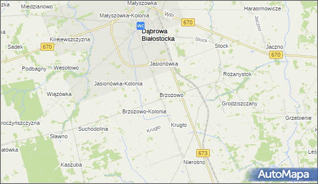 mapa Brzozowo gmina Dąbrowa Białostocka, Brzozowo gmina Dąbrowa Białostocka na mapie Targeo
