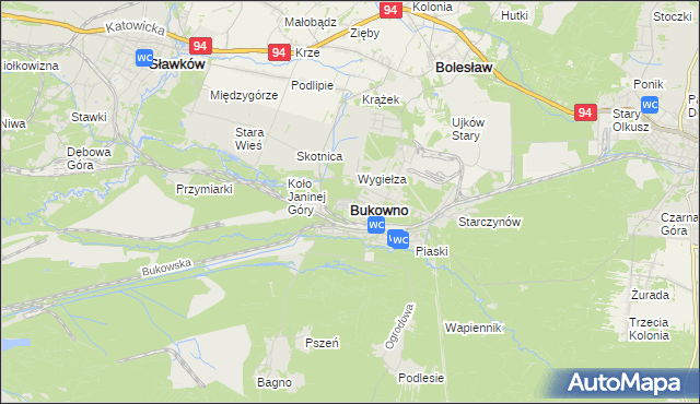 mapa Bukowno powiat olkuski, Bukowno powiat olkuski na mapie Targeo