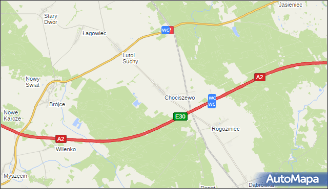 mapa Chociszewo gmina Trzciel, Chociszewo gmina Trzciel na mapie Targeo