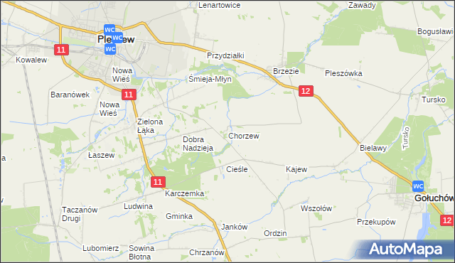 mapa Chorzew gmina Pleszew, Chorzew gmina Pleszew na mapie Targeo