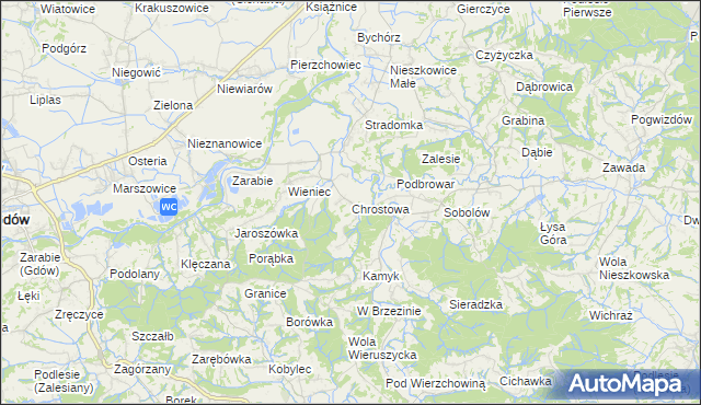 mapa Chrostowa gmina Łapanów, Chrostowa gmina Łapanów na mapie Targeo