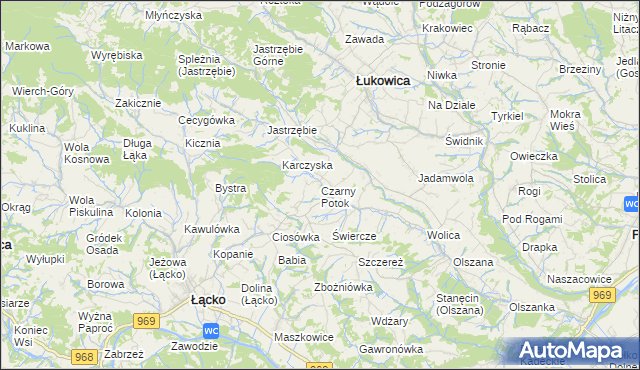 mapa Czarny Potok gmina Łącko, Czarny Potok gmina Łącko na mapie Targeo