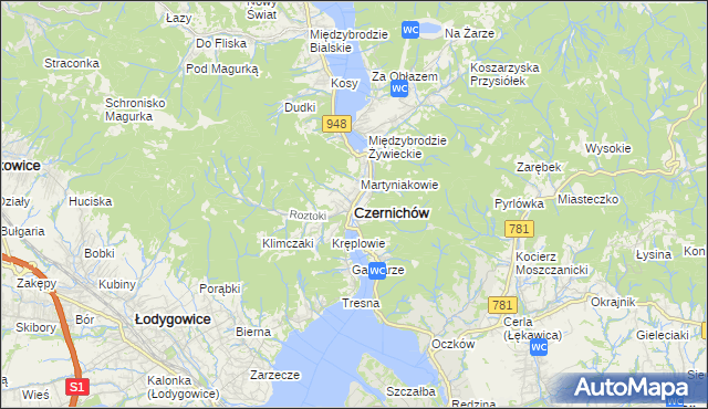 mapa Czernichów powiat żywiecki, Czernichów powiat żywiecki na mapie Targeo