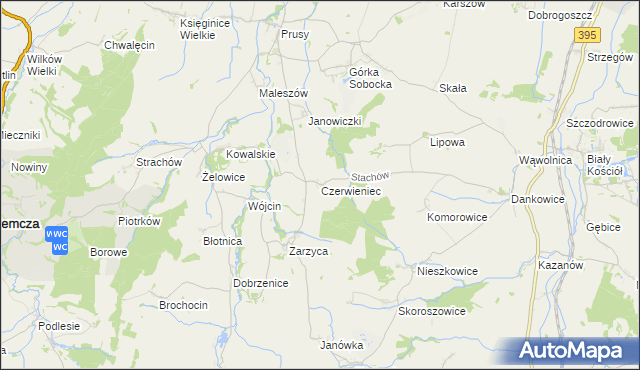 mapa Czerwieniec gmina Kondratowice, Czerwieniec gmina Kondratowice na mapie Targeo