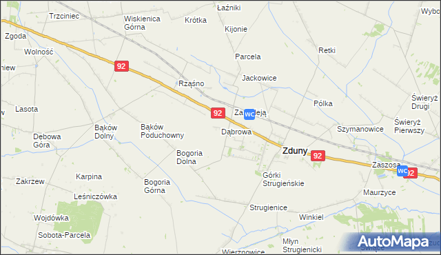 mapa Dąbrowa gmina Zduny, Dąbrowa gmina Zduny na mapie Targeo